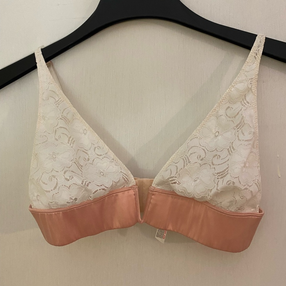 Free People Lace Bralette in Cream and Pink